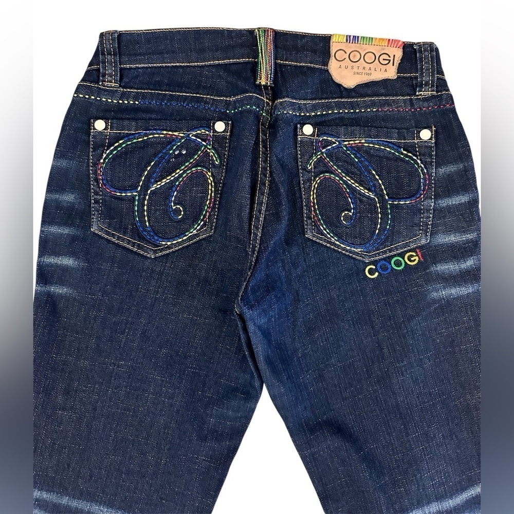 Coogi Australia dark wash rainbow embroidered straight leg jeans ladies 9/10